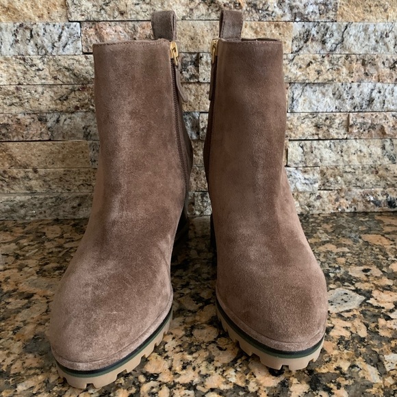 Tory Burch Suede Logo Lug Sole Wedge Boot - Picture 3 of 8